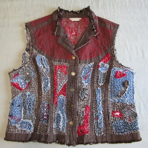 Japanese Boro Sashiko, EMBROIDERED, Hand Sewn Denim Vest.