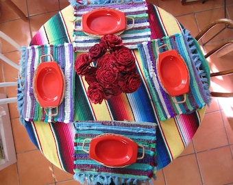 Vintage Orange Enameled Metal Plates on Woven Baskets, Fun Taco Tuesday Decor