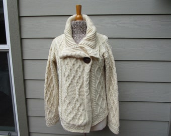 UNUSUAL Side Buttoned, Caraig Donn, 100% Merino Wool, Warm, FISHERMANS Sweater, Handmade in Ireland,