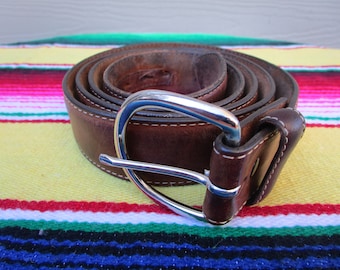 1980's X- Large Leather Belt made in USA, stamped Silver Creek Classics , size 48. Removeable Buckle.