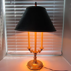 Vintage French Brass Bouillotte Lamp with Faux Alligator Shade