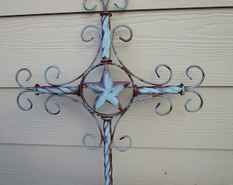 Vintage Painted, DISTRESSED, Metal Cross, for your Kitchen or Home, or Indoor, Outdoor Garden.