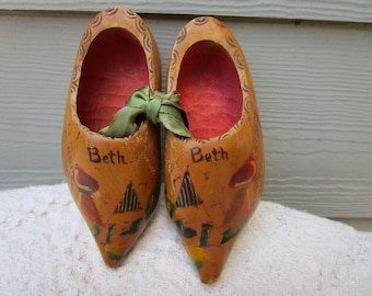 Zuecos holandeses de madera pintados a mano de estilo vintage - Personalizados 'Beth' - Decoración holandesa