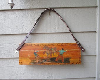 OLD Vintage Cowboys and Bucking Horse WESTERN Folk-art, Carved and Signed.