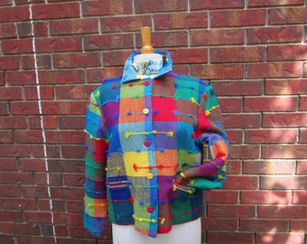 Vintage Multi-Color Jacket, Woven in Guatemala, a RAINBOW OF COLOR, perfect to Pair up with Blue Jeans!!!!