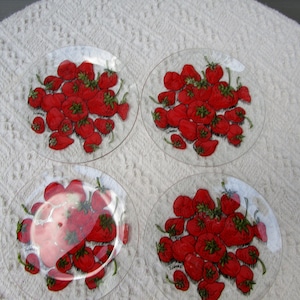VINTAGE, Strawberry Hand painted Glass Plates, Set of 4. Excellent Condition, For Strawberry Shortcake Desserts, YUMMY!