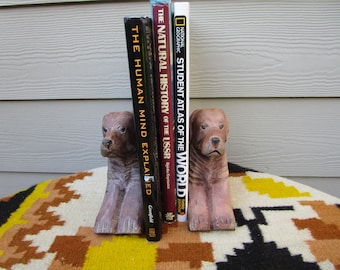 Vintage Handmade Set of Golden Retriever Dog Book Ends, 1960's.