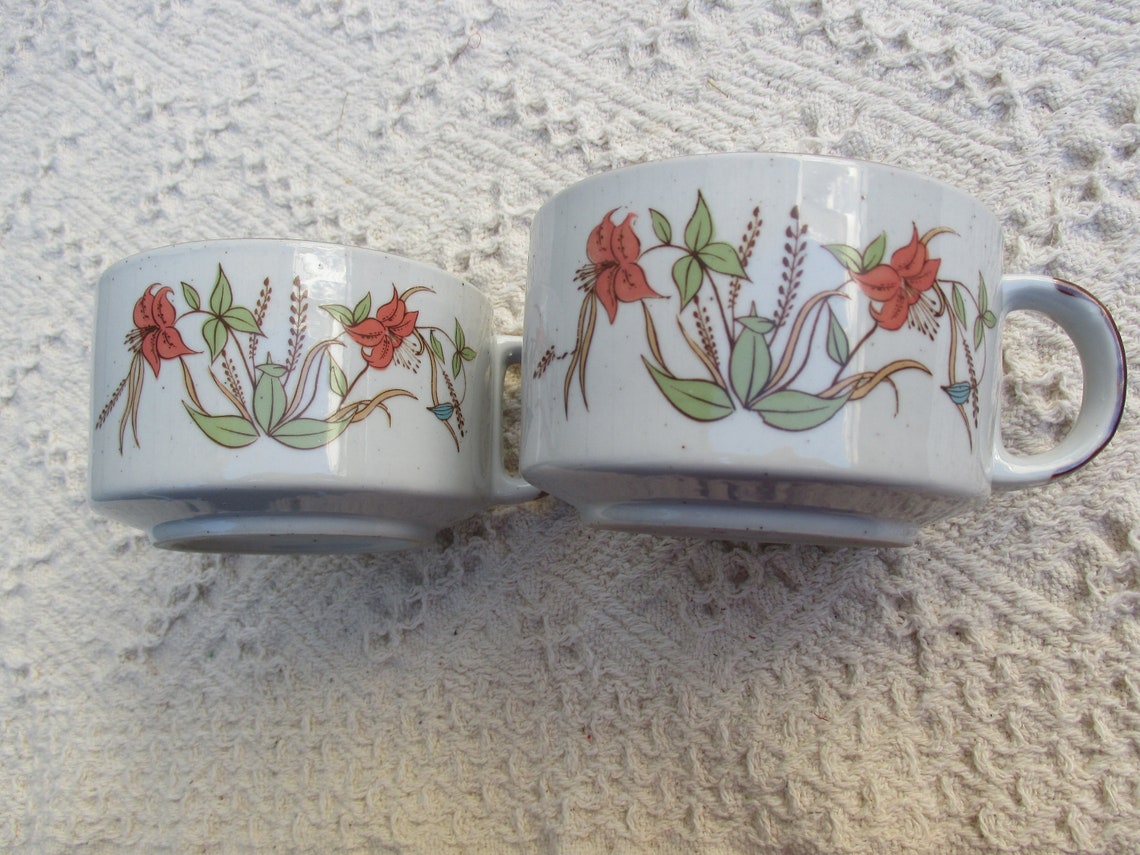 Set of Ceramic Vintage Soup CUPS With Handles. Great for Rice Etsy