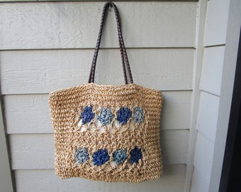 Vintage Beach TOTE, Bag made of WOVEN Grass or Straw. Sturdy for your Beach Supplies.