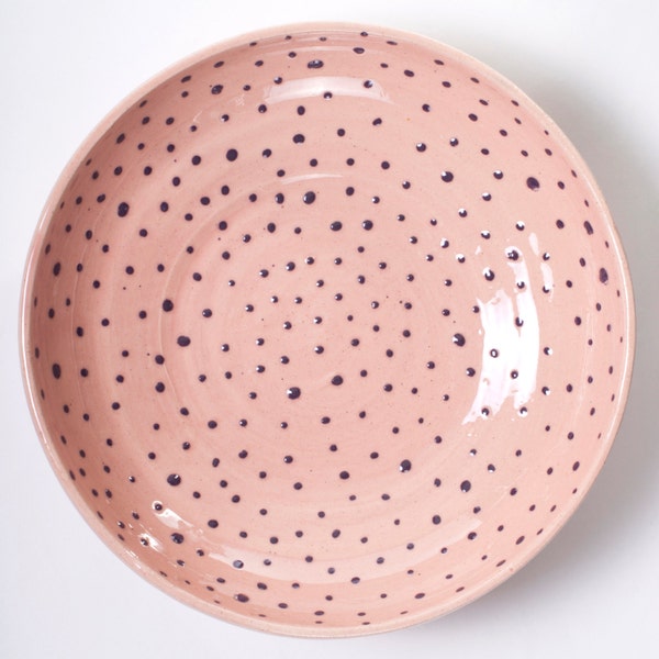 Light Pink Plate -  Purple Hand Painted Dots - With 3 Little Legs - LEGS23 - Handmade Wheel-Thrown Ceramic Pottery -