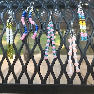 Beaded Drop Dangle Stick Earrings, Glass Seed Beads, 2 Inch Length