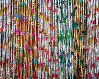 Tie-On Waist Beads, Gold and Clear Glass Bead Strands with Variety of Accent Bead Colors