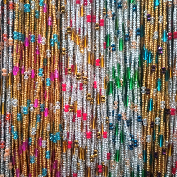 Tie-On Waist Beads, Gold and Clear Glass Bead Strands with Variety of Accent Bead Colors