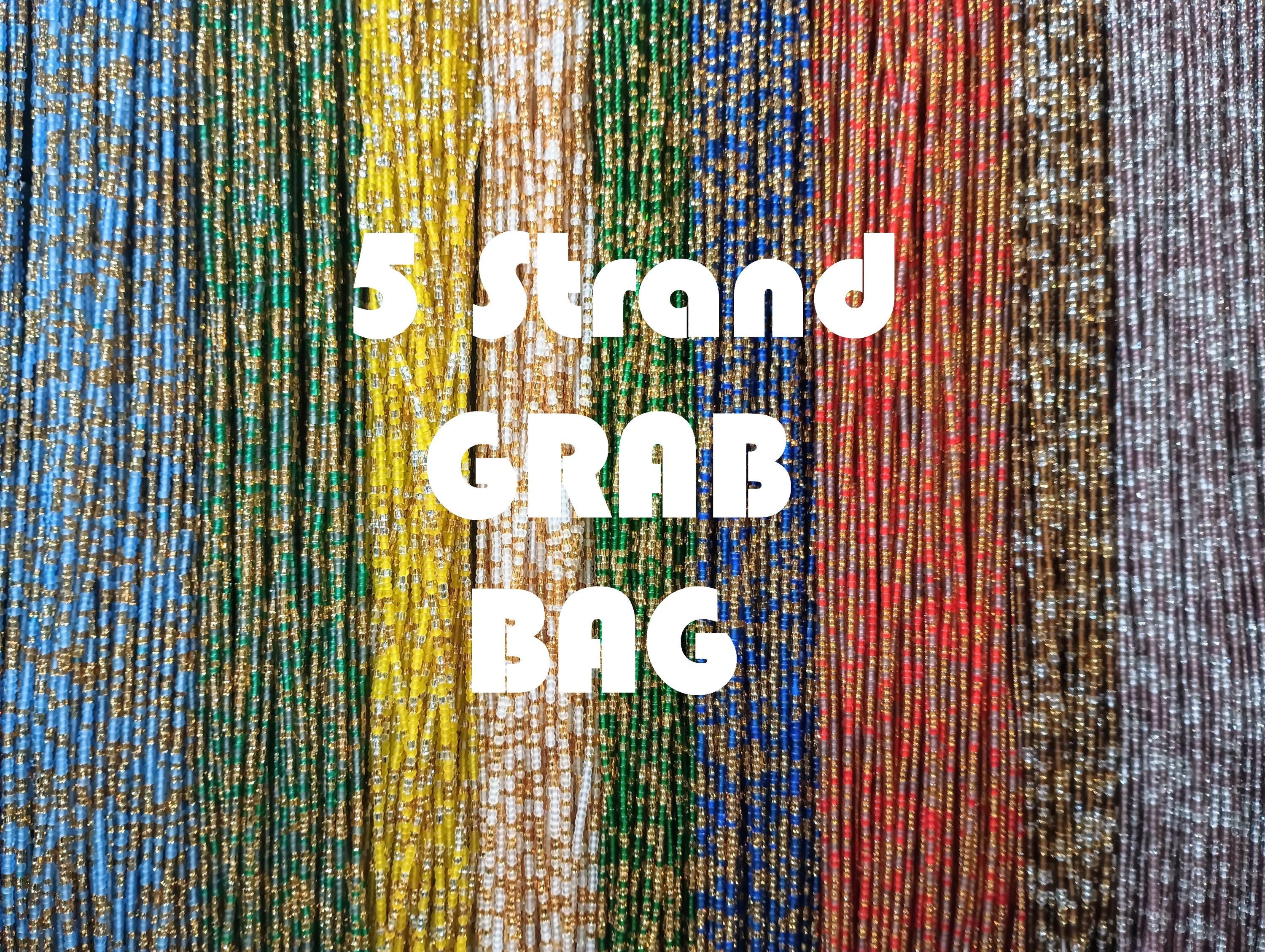 Mystery African Waist Beads, Grab Bag of 5 Strands, Glass Waist Beads, Cotton Tie-on Strings 42 to 44 Inches