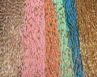 Colorful Waist Beads with Gold Accent Beads, Glass Body Beads, 42-Inch Tie-On Cotton Strands