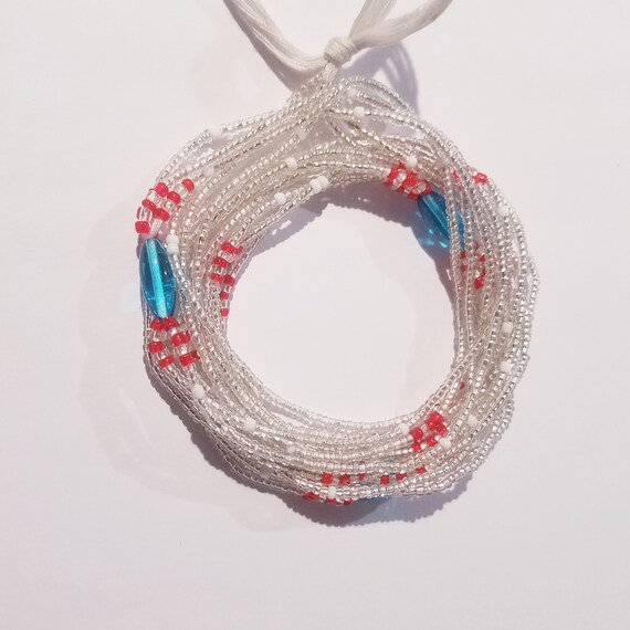 Red and Clear 42 Inch Tie-On African Waist Bead Strand