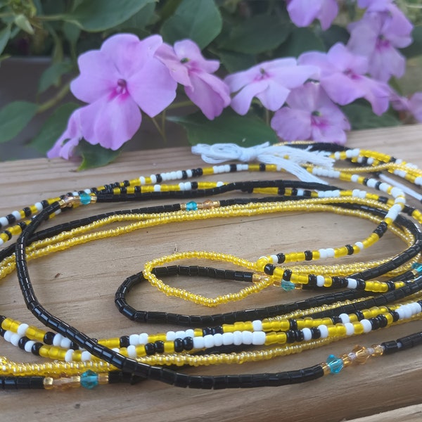 Bumblebee Waist Bead Set, 3 Tie-on Cotton Strands, 44 Inches of Adjustable Waist Beads