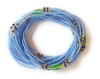 Multi Strand 3-in-1 African Waist Beads, Blue Variety, 42 Inch Strands, Tie-on Cotton Strings