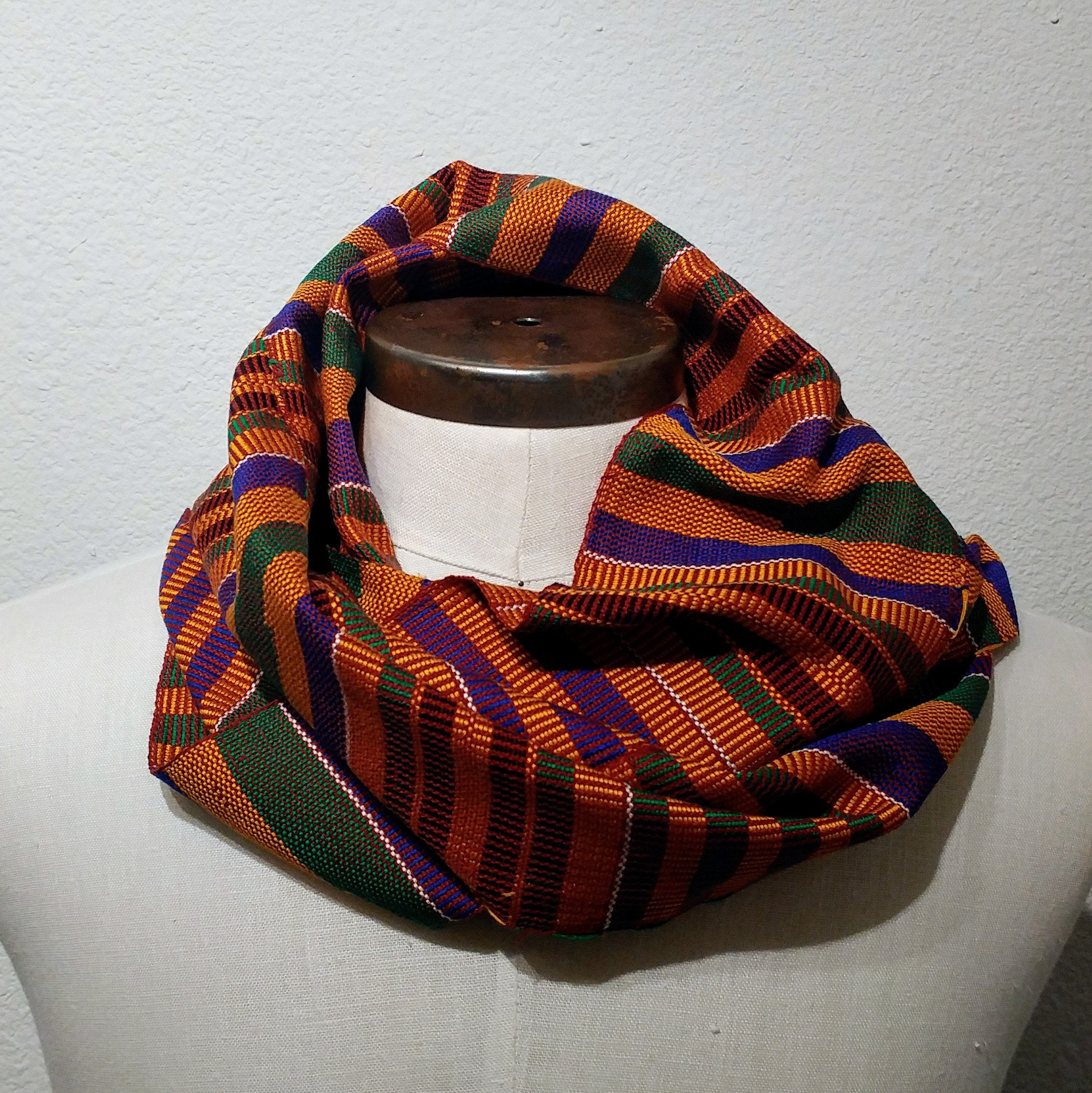 Authentic African Kente Cloth Scarf Wrap Around Infinity Etsy