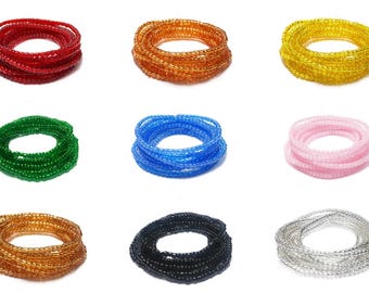 Glossy Rainbow Waist Beads, 42 Inches of Tie-On African Glass Beads
