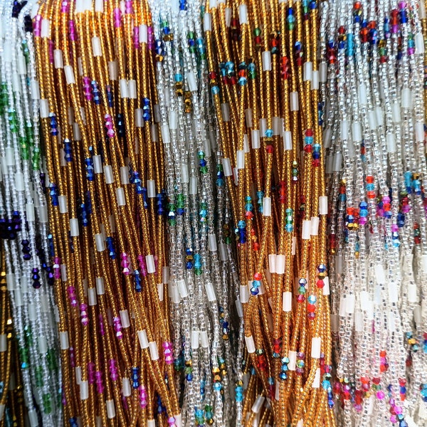 Tie-on Waist Beads, Gold and Clear Glow-in-the-Dark Variety, 42 Inches