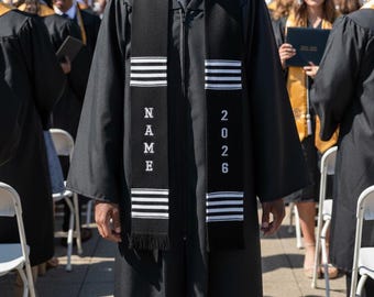 Customizable Black and White 2026 Graduation Kente Stole