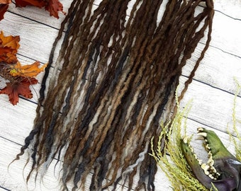 Double Ended Wool Dreadlocks "Ritual" Brown Charcoal Grey Silver ~Choose Length and Amount~