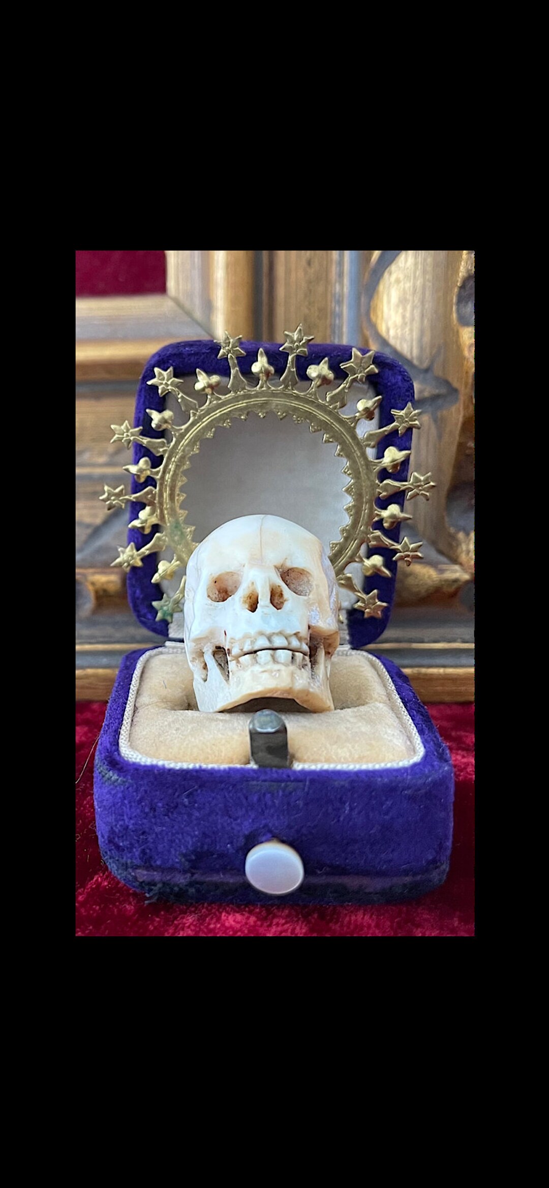 Antique Memento Mori 19th Century Carved Skull Gold Metal Halo - Etsy UK
