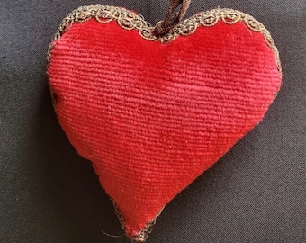 Antique 19th Century Sacred Heart  ExVoto Reliquary Amulet Detente Gold Bullion Trim Convent Work Ruby Red Velvet Rare Find Free Shipping!