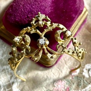 Antique French Napeoleon III Crown Tiara Ormolu Set Paste Diamond Faux Pearls Precious Virgin Santos Crown Cage Doll Free Shipping