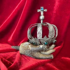 Small Antique Crown Saint Virgin Crown 800 Silver Filigree True Czech Glass Faceted Stones Gorgeous For Santos Cage Doll Free Shipping