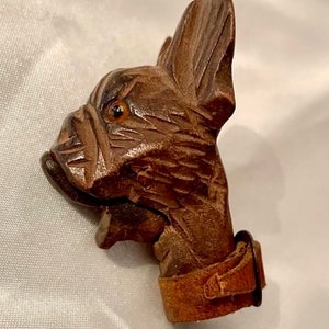 Antique 19th Century Victorian Bull Dog Head Cane Walking Stick Handle Articulated Mouth Black Forest Free Shipping