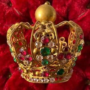 Antike Krone Tiara Bejeweled Vergoldetes Ormolu Repoussé Arbeit Elegante Pinacle Orb Für Jungfrau Saint Santos Puppe Kostenloser Versand