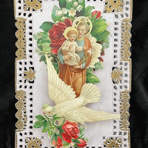 Postal antigua victoriana de San Antonio de Padua con paloma, relieve dorado en cromo 3D, muy rara, envío gratuito