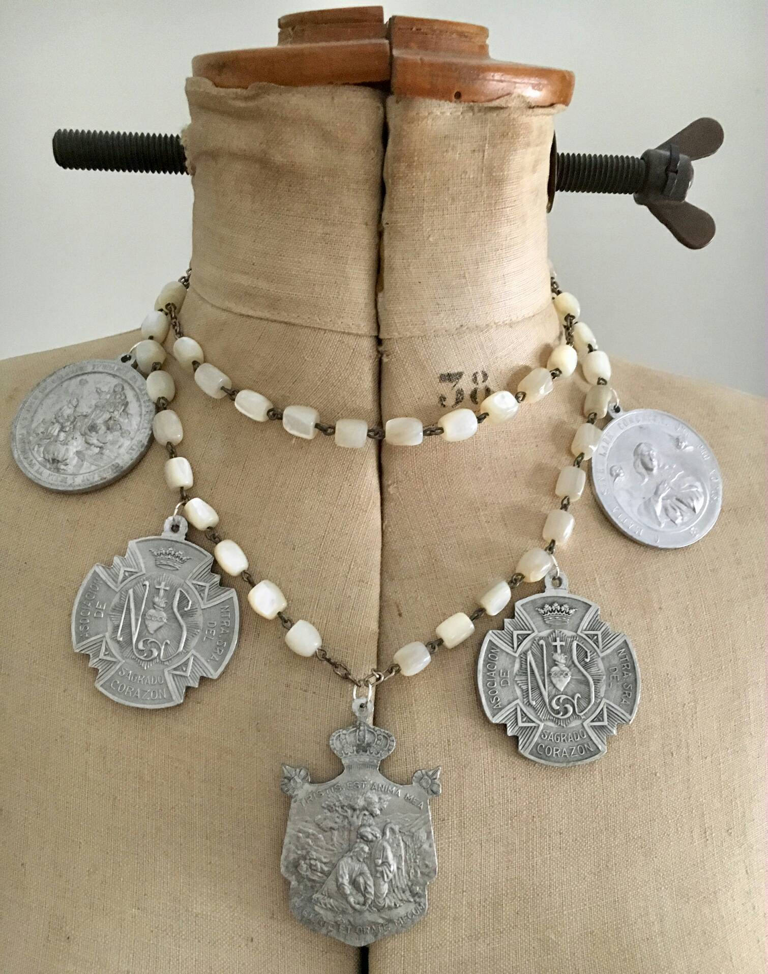 Antique Memento Mori Nine Religious Medals On Large Barrel Cut | Etsy