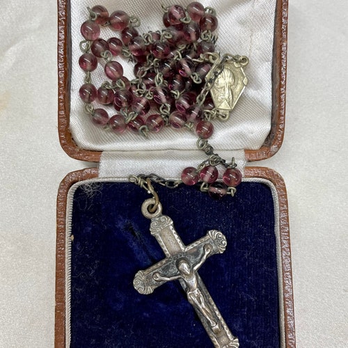 One Lovely Antique selling Miniature Rosary with Amethyst Glass Beads Very Small Rosary Devotional Treasure Free Shipping