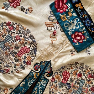 Antique 19th Century Chinese Qing Dynasty Embroidered Robe Forbidden Stitch Embroidery Some Damage For Repurposing Projects Free Shipping