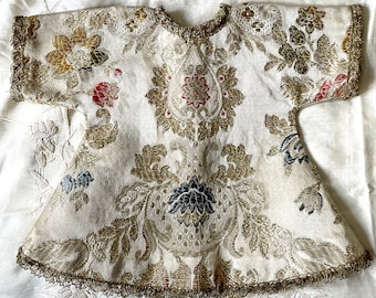 Antique 19th Century French Virgin Santos Cage Doll Costume Silk Brocade w/ Gold Bullion Lace Passementerie Free Shipping