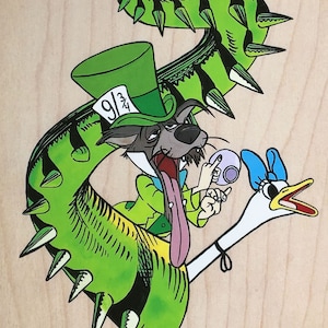 Pop Culture Cartoon Mashup "Greens" Fine Art/Giclee Print, Alice In Wonderland/Disney Inspired