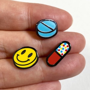 Mini Pills Enamel Pin Trio · Board Fillers · Happy Pills Flair Lapel Pin