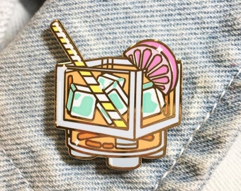 Cocktail, Building Block Shaped Food - "Stackable Snacks" - Hard Enamel Pin - Gold Metal - Shiny Flair Lapel Pin