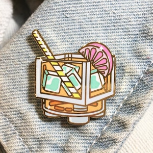 Cocktail Enamel Pin · Building Block Shaped Food · &quot;Stackable Snacks&quot; · Shiny Flair Lapel Pin