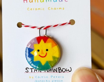 Star Rainbow Charm · Handmade Ceramic Necklace/Bracelet · Stoneware Clay