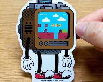 Retro Video Game TV Buddy - Vinyl, Glossy Waterproof Sticker - Individual Die-Cut Sticker