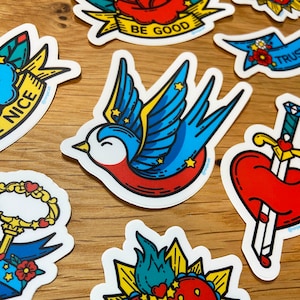 Tattoo Shop Flash - Vinyl, Matte Coated Stickers - Individual Die-Cut Stickers of Old School Tattoos