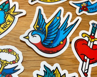 Tattoo Shop Flash - Vinyl, Matte Coated Stickers - Individual Die-Cut Stickers of Old School Tattoos