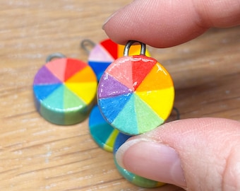Rainbow Color Wheel Charm · Handmade Ceramic Necklace/Bracelet · Stoneware Clay