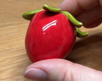 Stemless Strawberry -B Grade - Ceramic Piece - Hand Built Stoneware Clay Sculpture - Miniature Art
