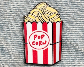 Popcorn Enamel Pin · Building Block Shaped Food · "Stackable Snacks" · Shiny Flair Lapel Pin