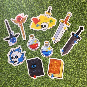RPG Items - Vinyl, Matte Coated Stickers - Individual Die-Cut Stickers of Potions, Swords, Loot and other Fantasy Items